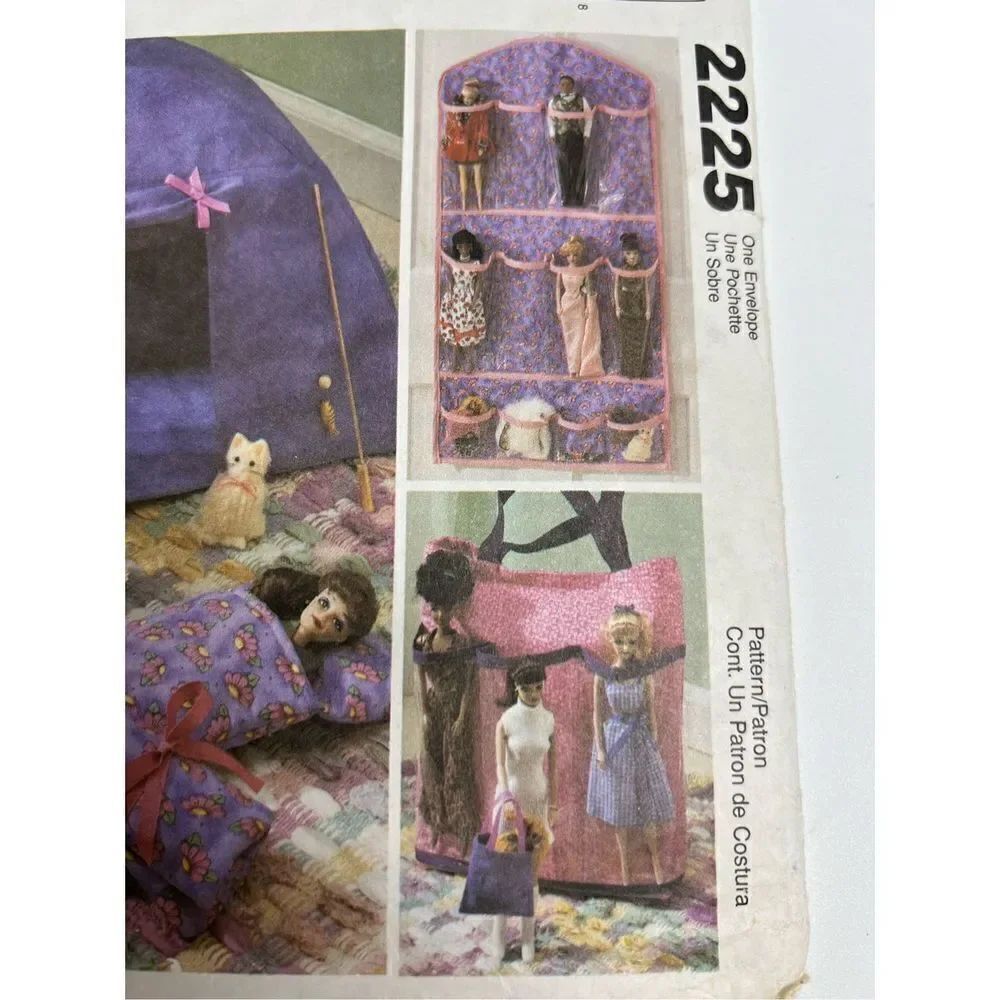 VTG `90 McCall's 2225 Barbie 11.5 Fashion Doll Organizers Tent Sleeping Bag Pets